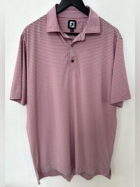 FootJoy FJ Pink White Striped Golf Polo Shirt Mens Large Performance Stretch